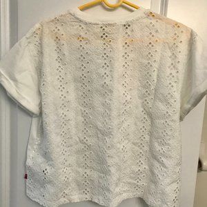 Crochet Lace Back Short Sleeve Top White -…